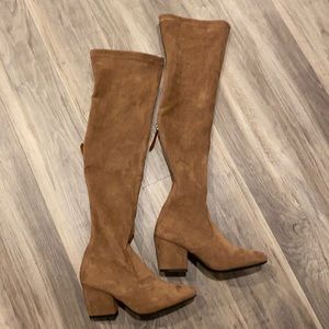 Camel thigh high boots